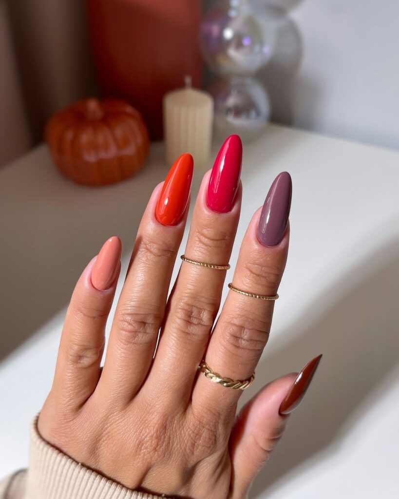 ongles d'automne multicolores