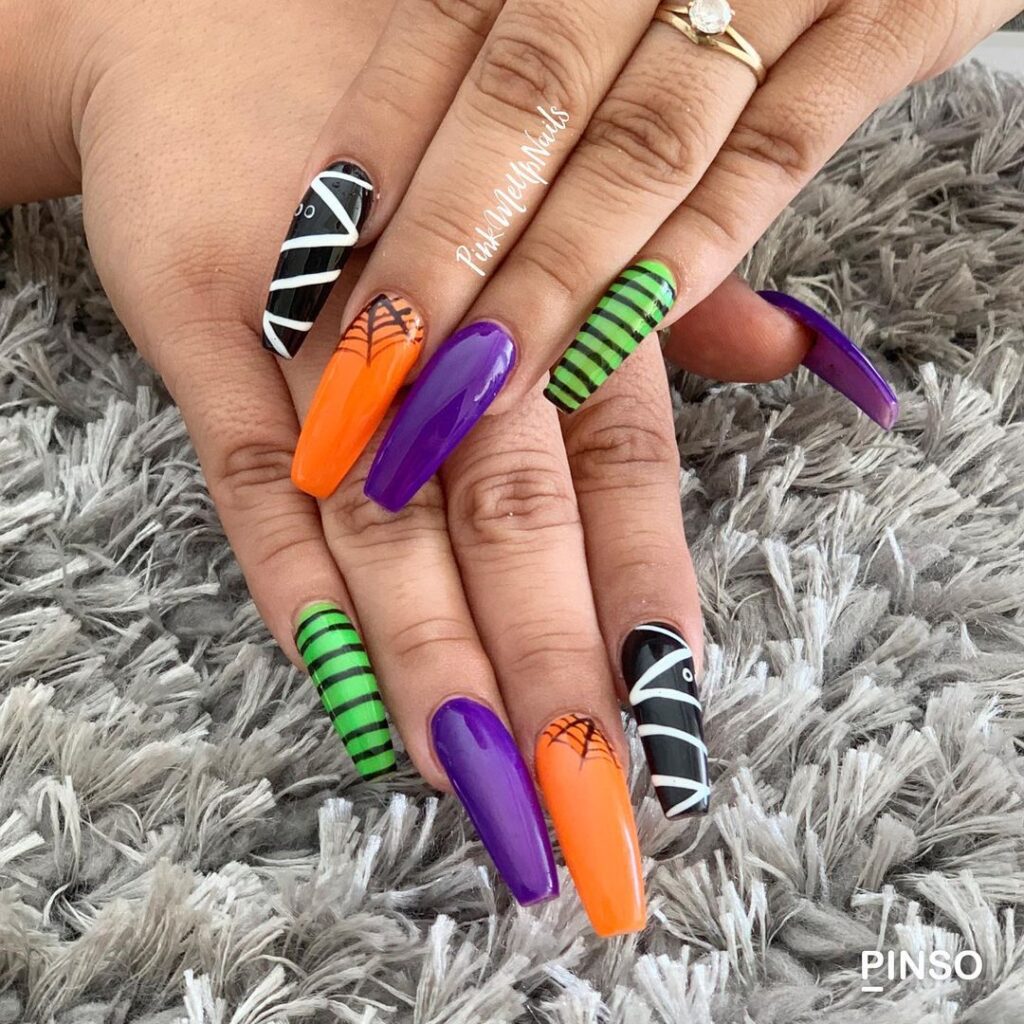 multicolored spooky nails