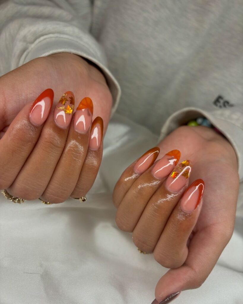 orange leafy october nails