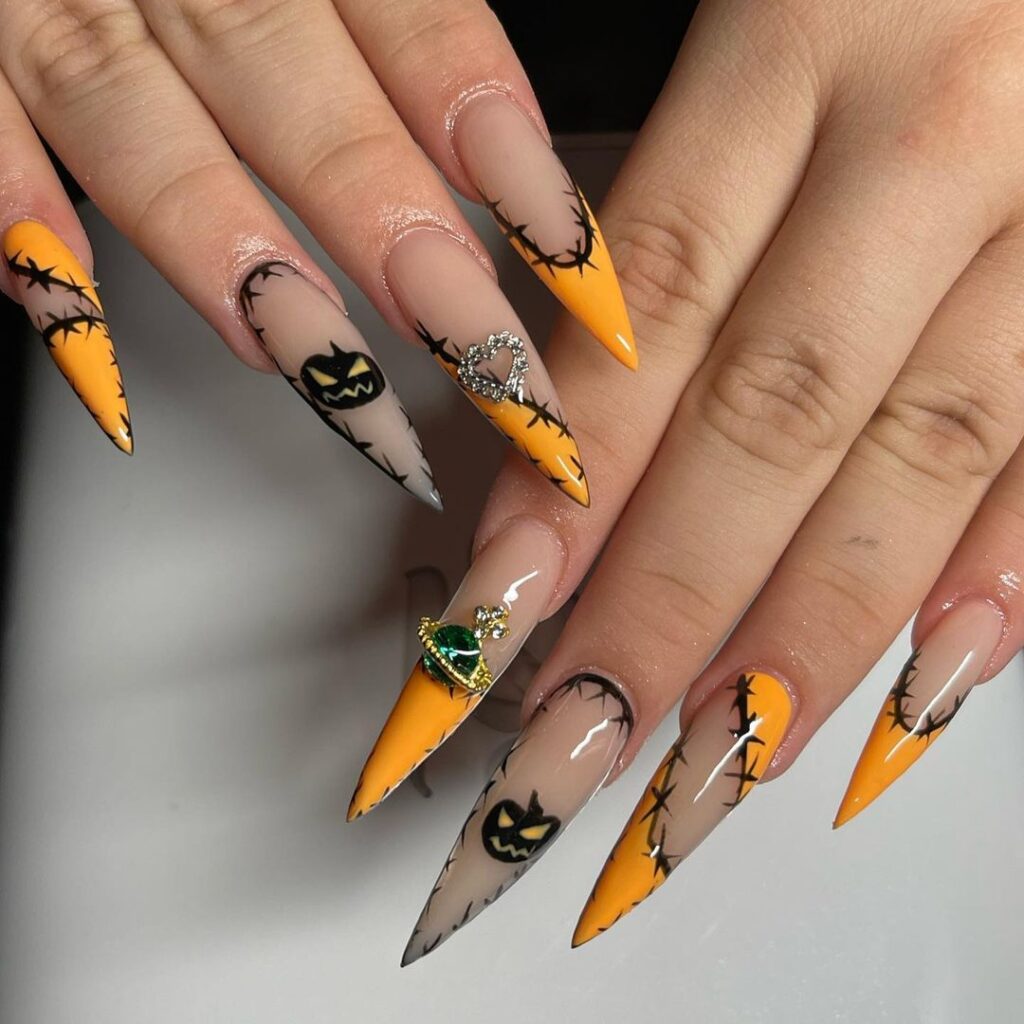 pumpkin spooky nails