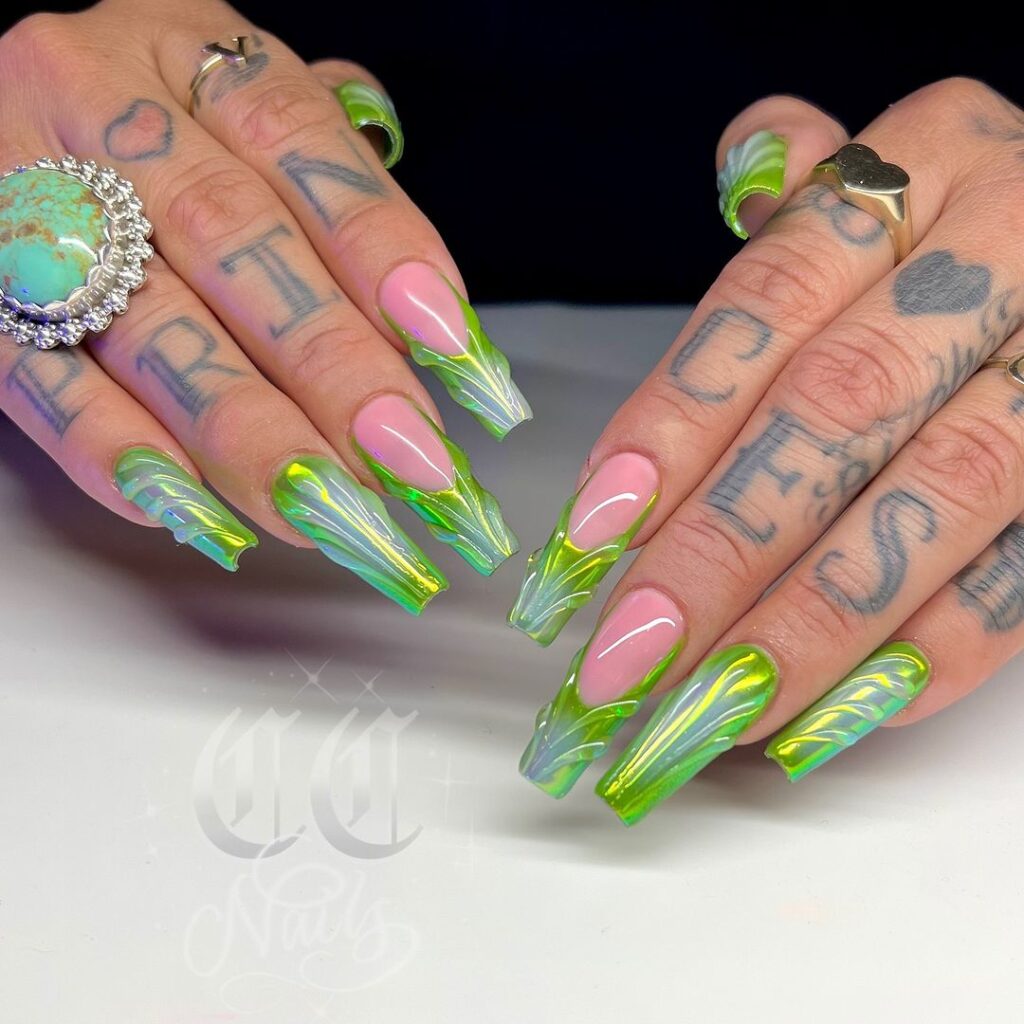 ongles vert coquillage