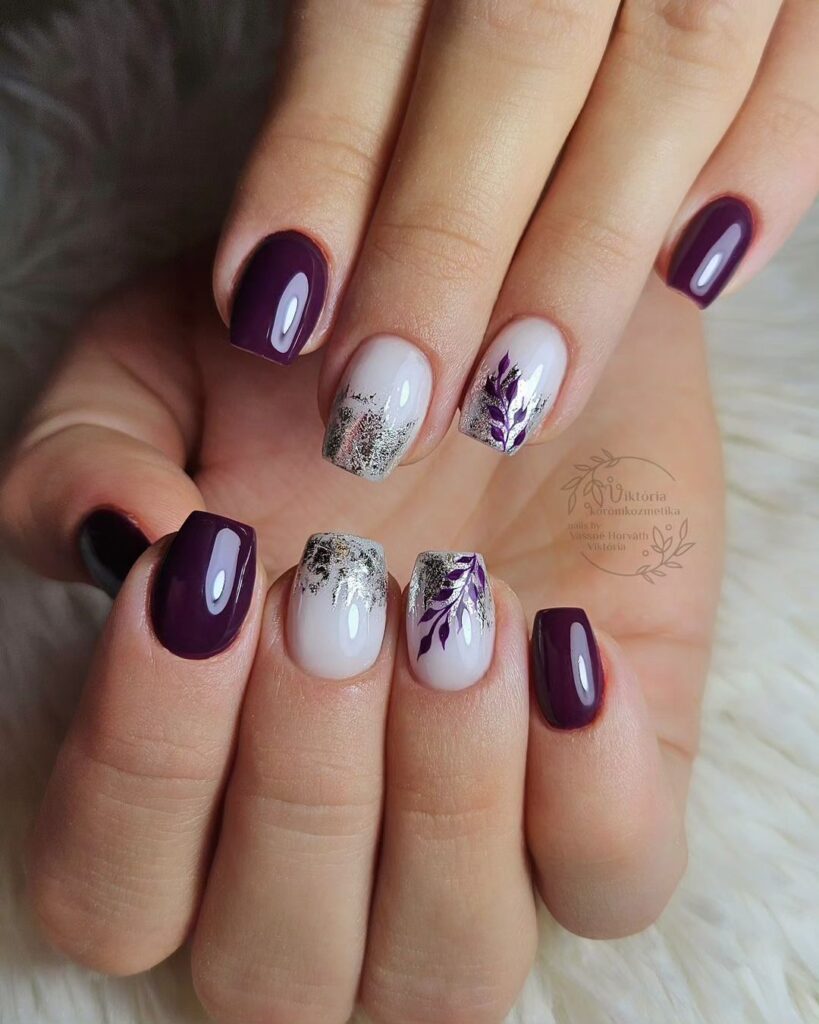 ongles courts violets d'automne