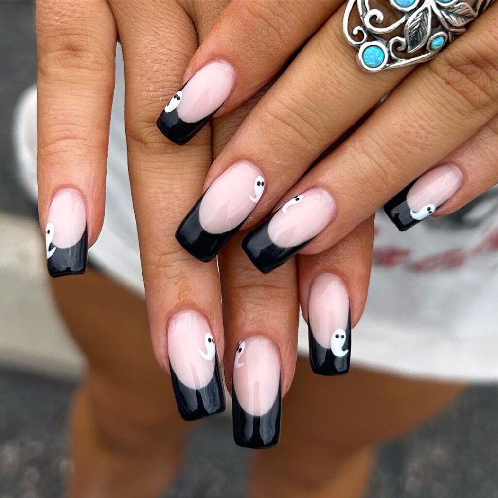 spooky black french manicure