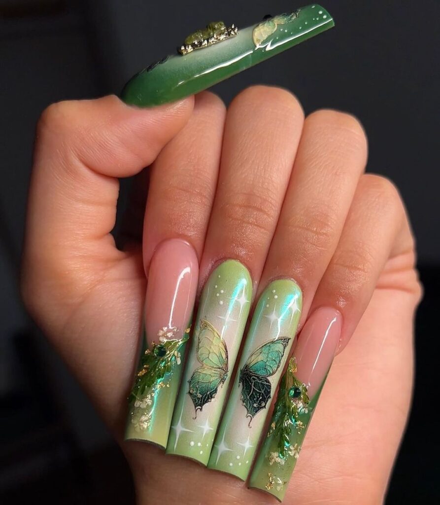 xl baddie green nails