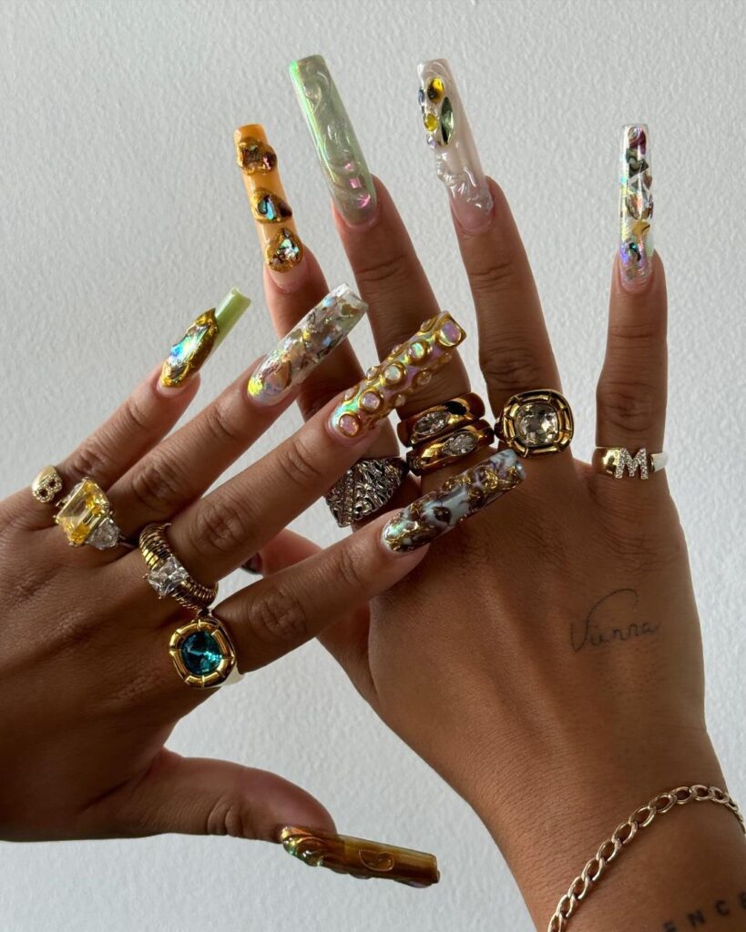 xl baddie white junk nails