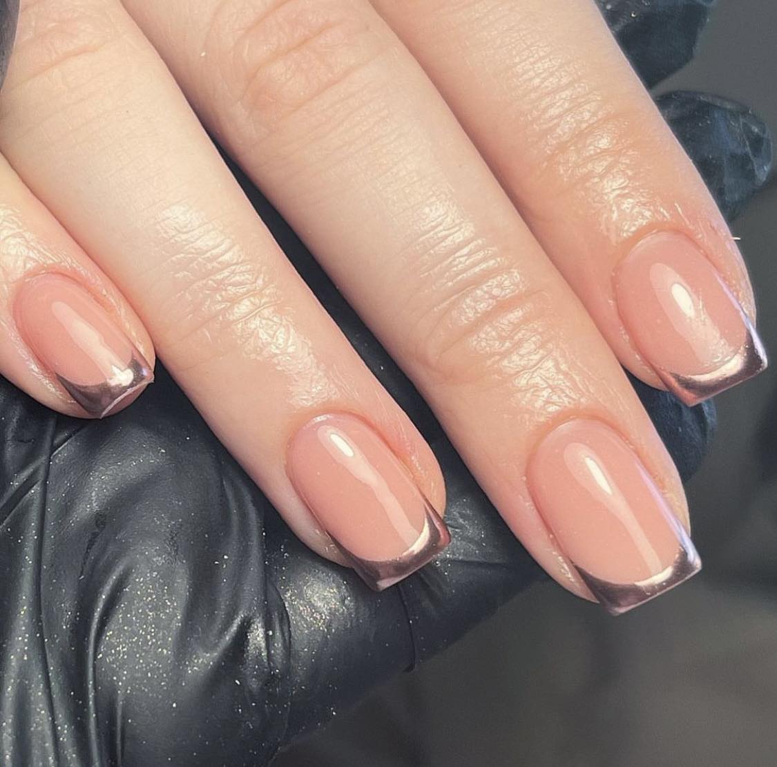 Short Brown Chrome French Tip Nails