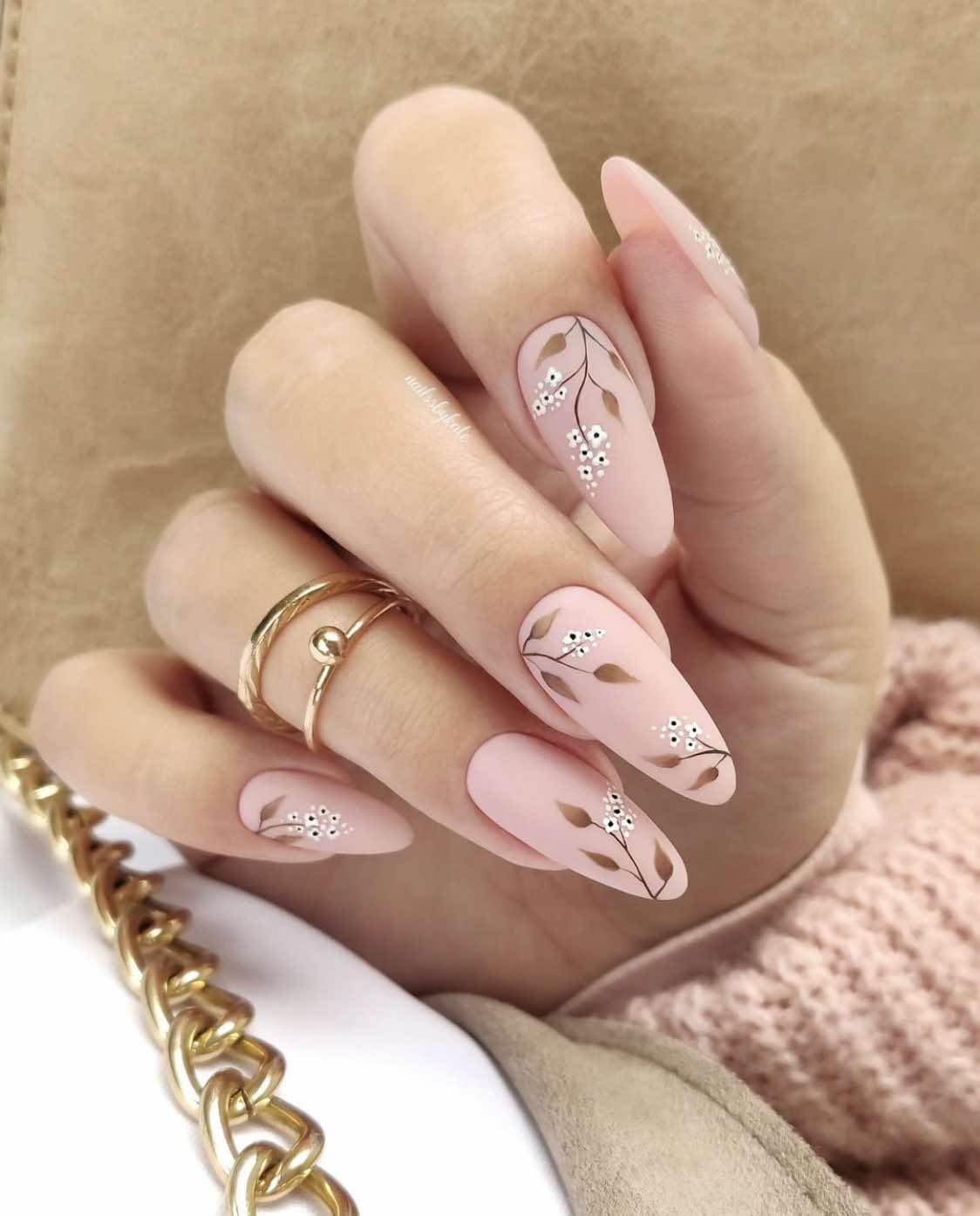 Matte Almond Nude Fall Nails