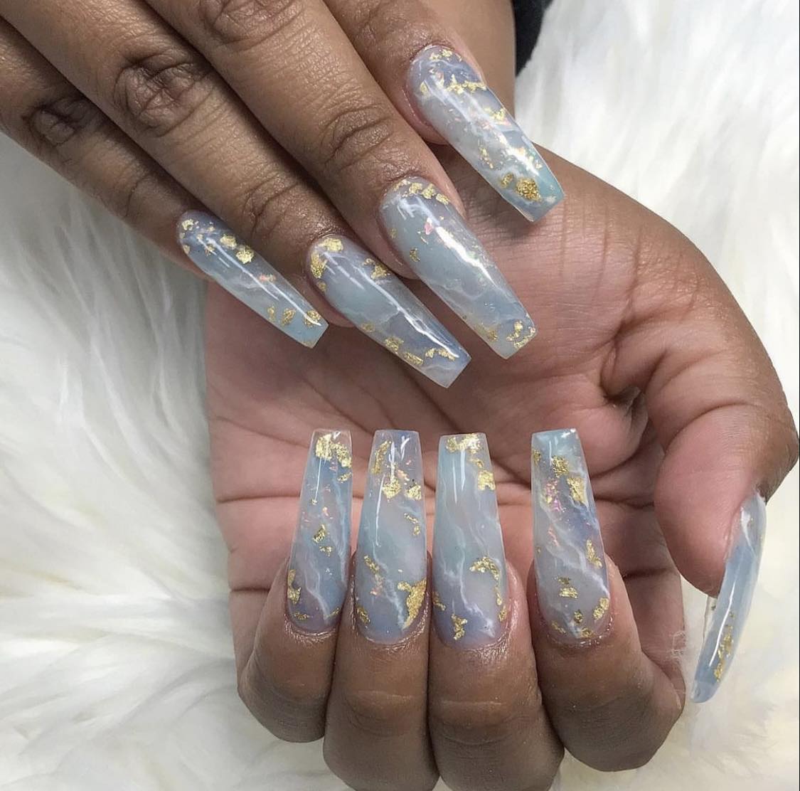 Marble Light Blue Nails