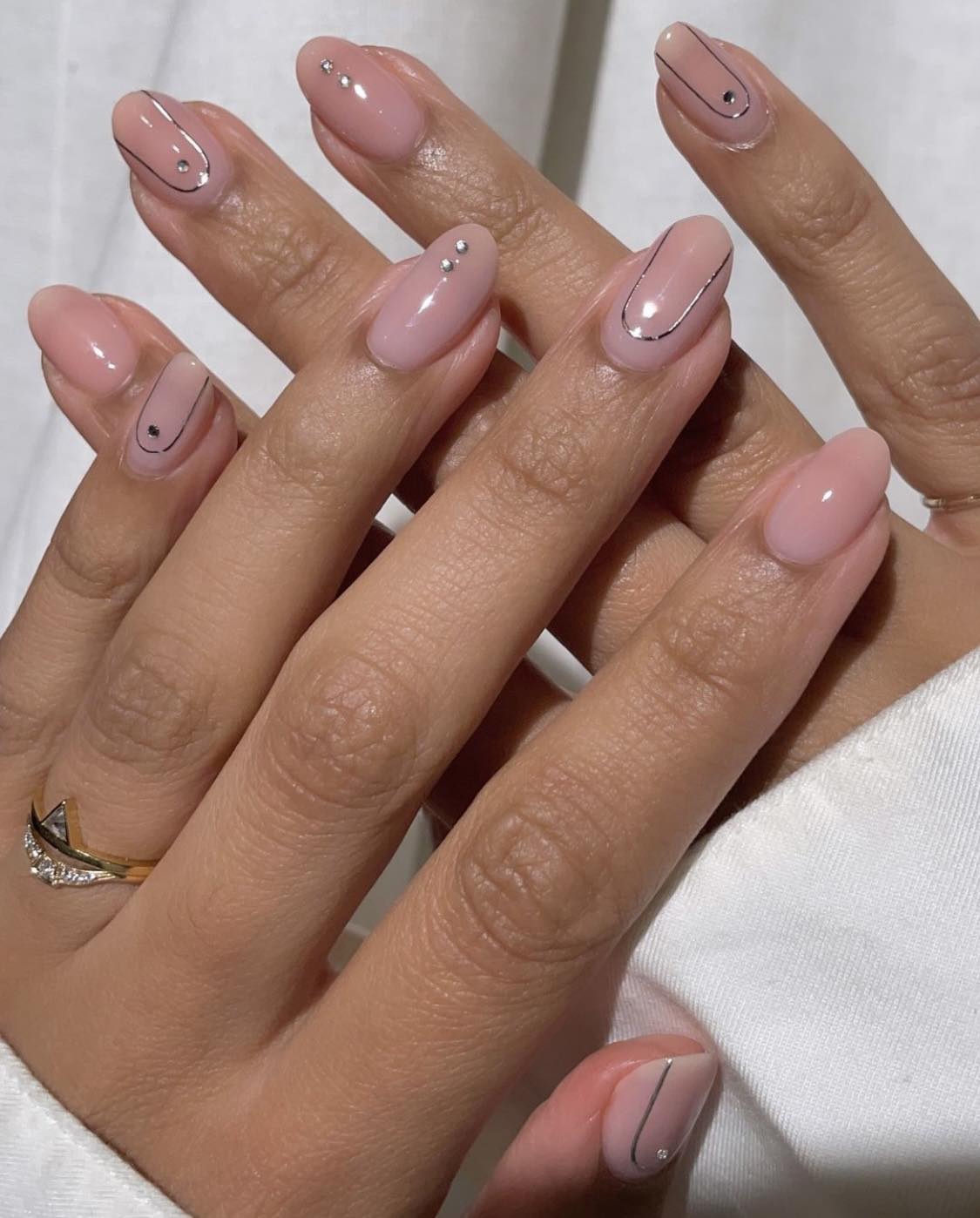 Simple Silver And Nude Gel Nails Design