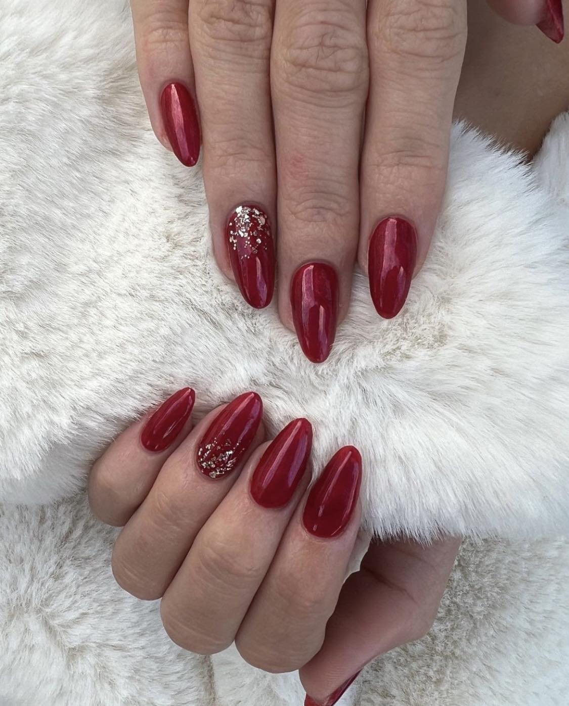 Almond Red Simple Gel Nails Design