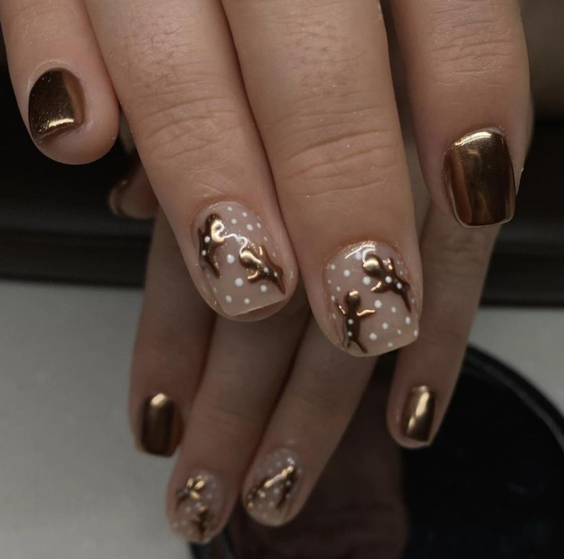 Short Brown Chrome Nails