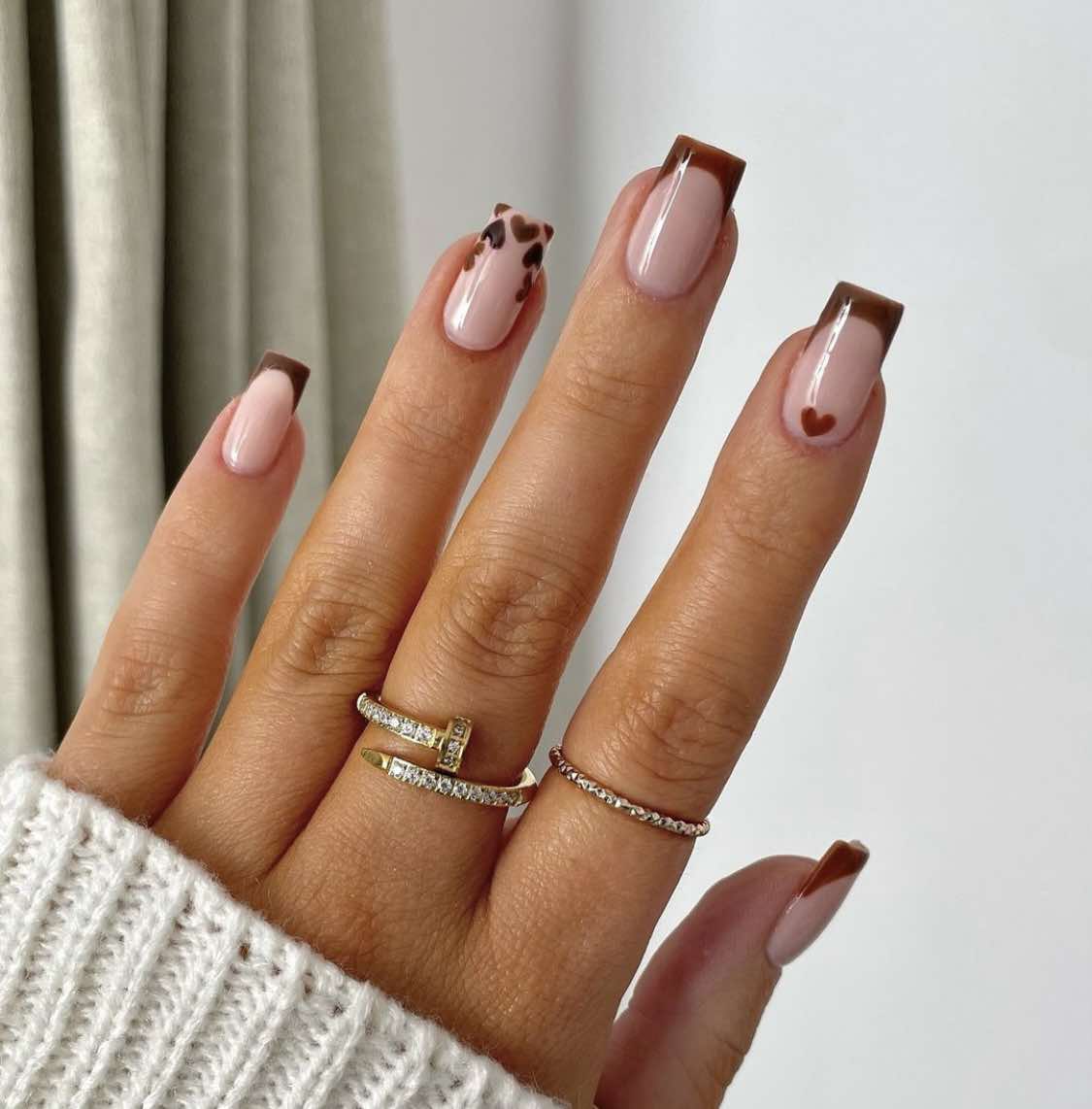 Brown French Nude Fall Nails