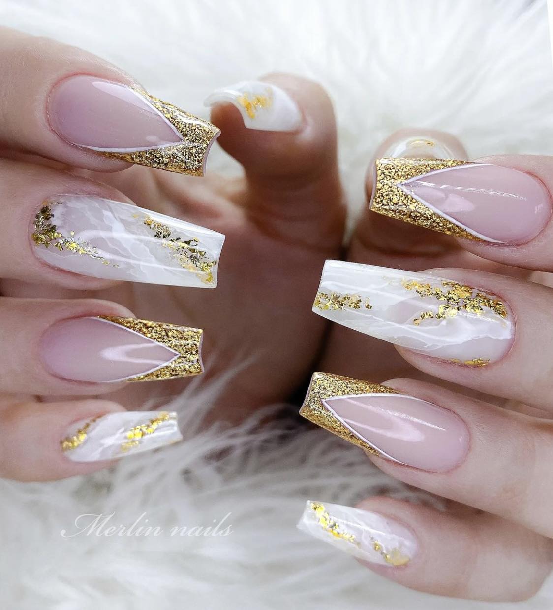 White And Gold Nails