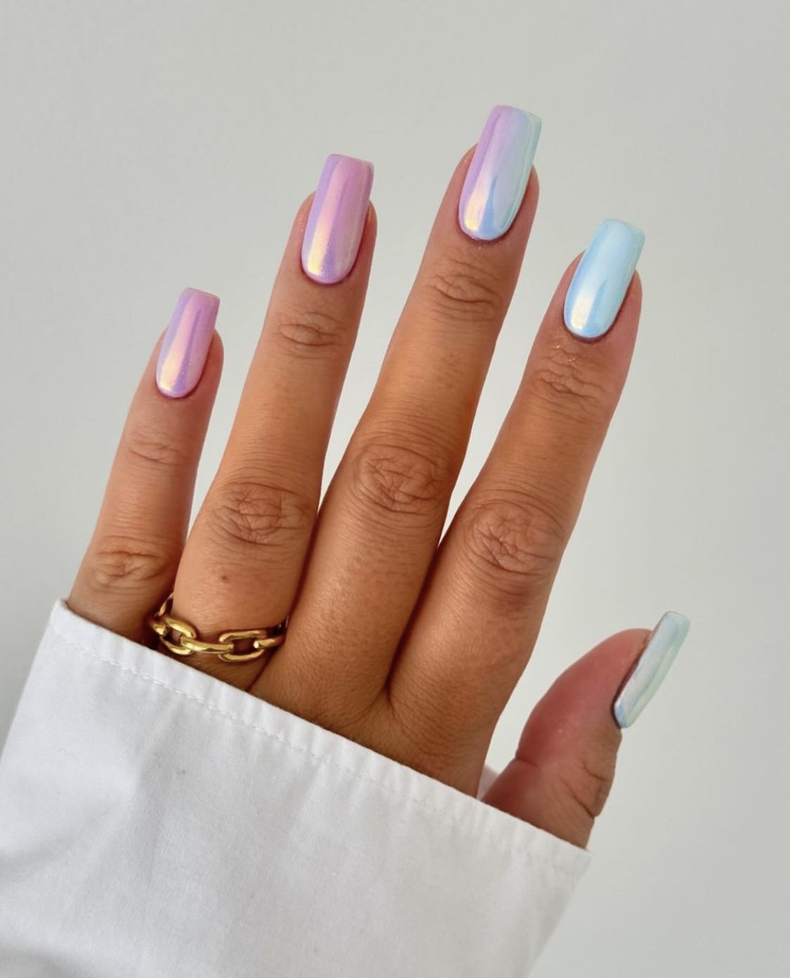 Chrome Pink And Light Blue Nails