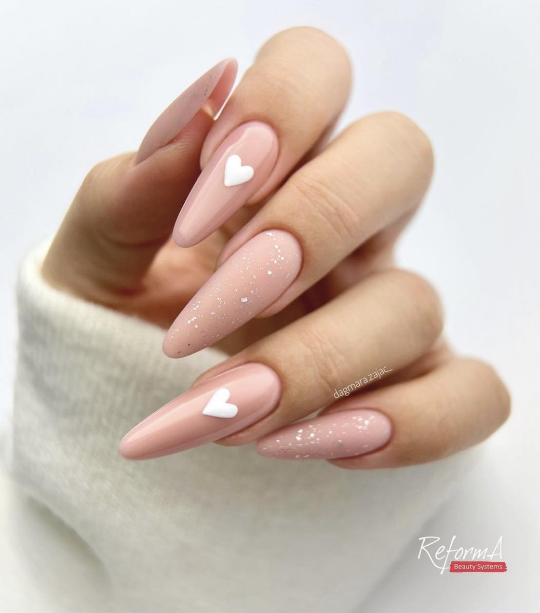 Nude Simple Gel Nails Design With Hearts