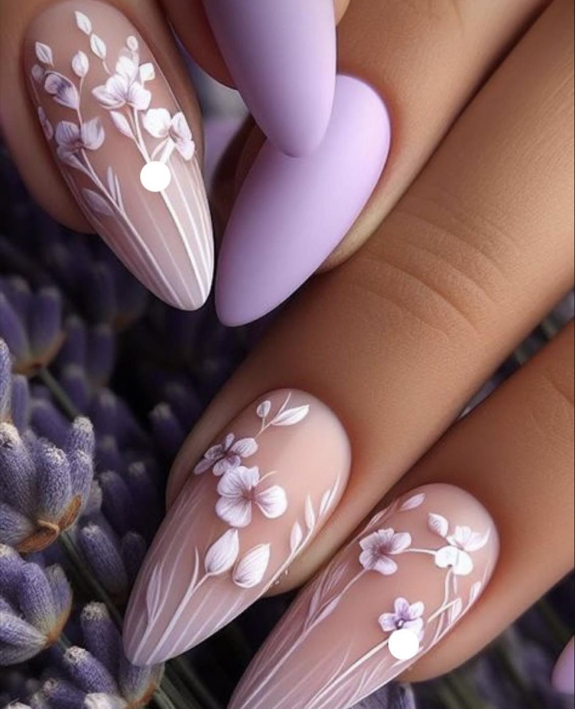 Almond Purple And White Fall Nails