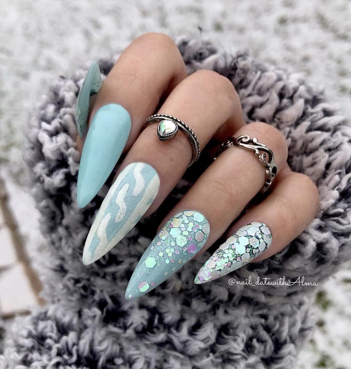 Almond Light Blue Nails