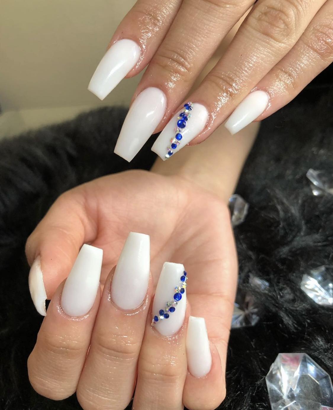 Ballerina White Fall Nails With Rhinestones