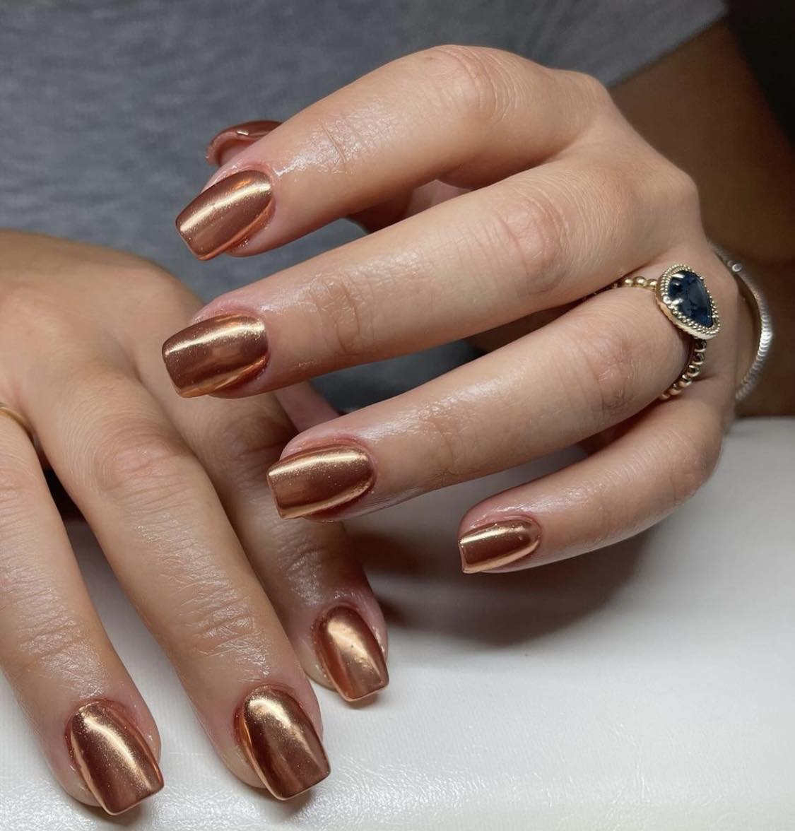 Golden Brown Chrome Nails