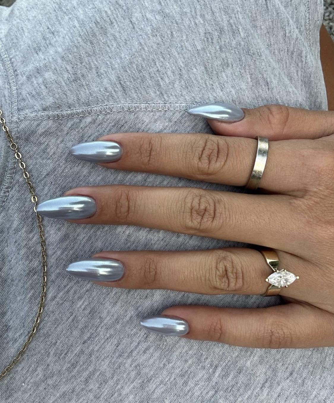 Simple Silver Chrome Gel Nails Design