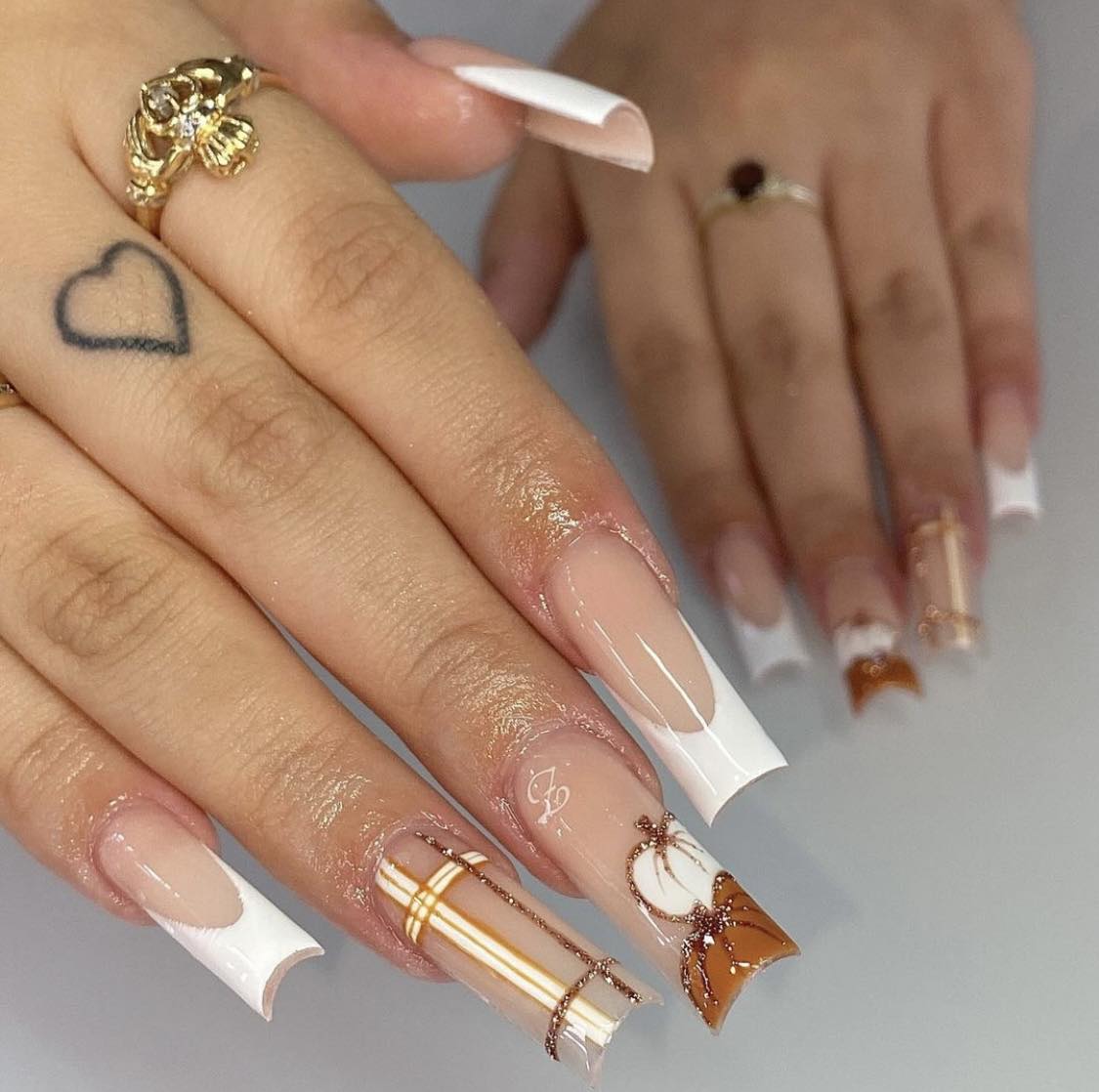  Brown And White Pumpkin Fall Nails