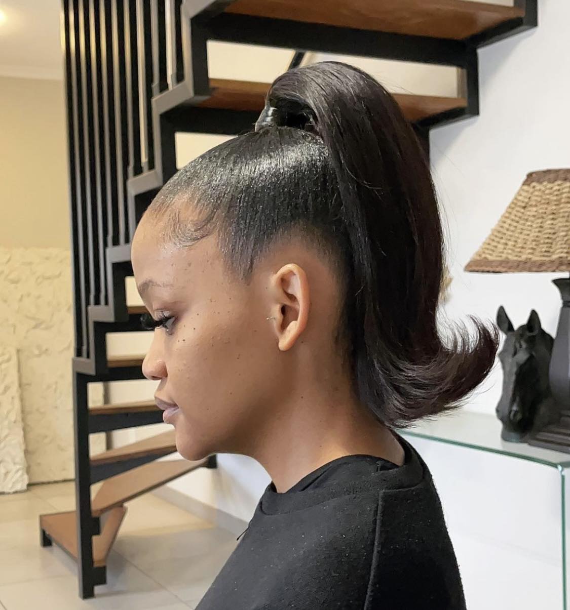 High Short Ponytail Slick Back Hairstyle