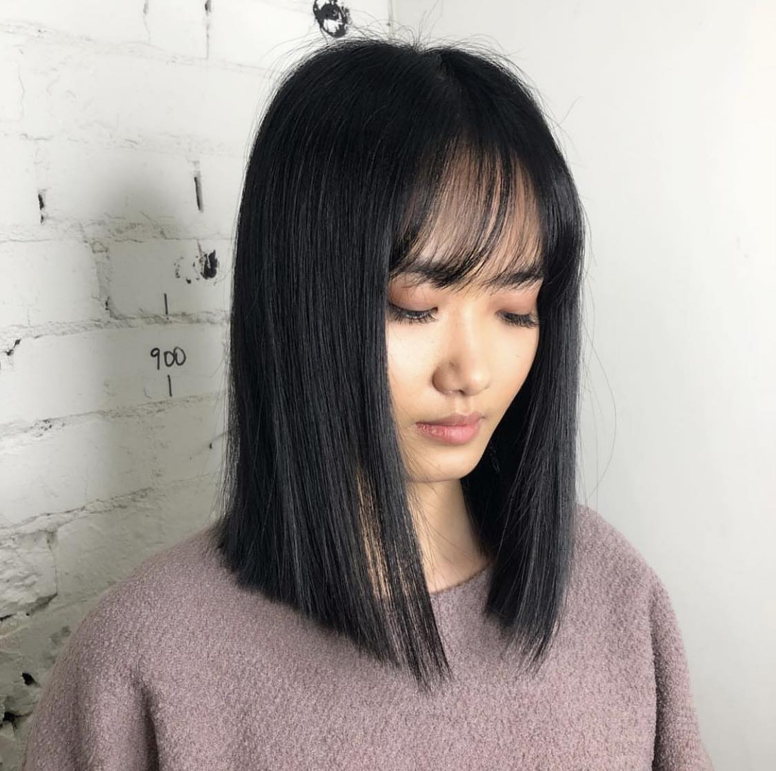 Straight Lob Hairstyle With Bangs