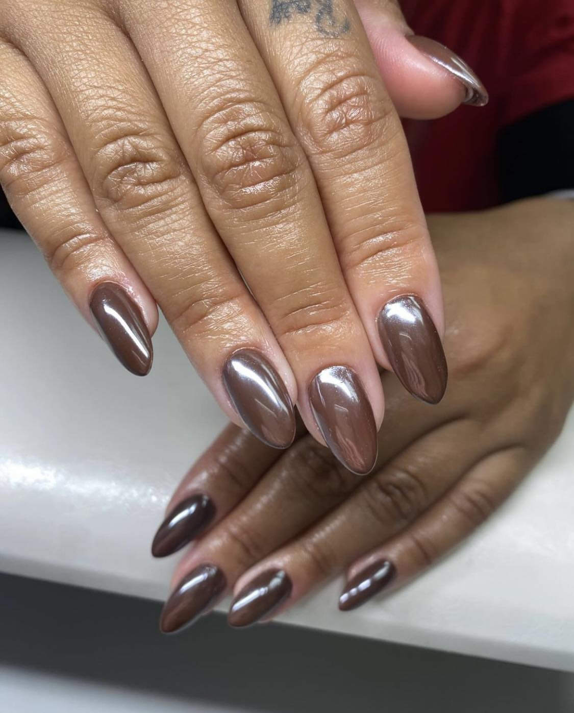 Almond Brown Chrome Nails