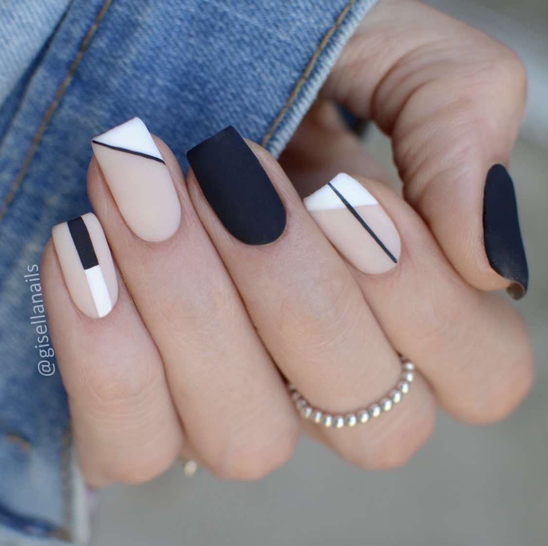 Black And Nude Fall Nails