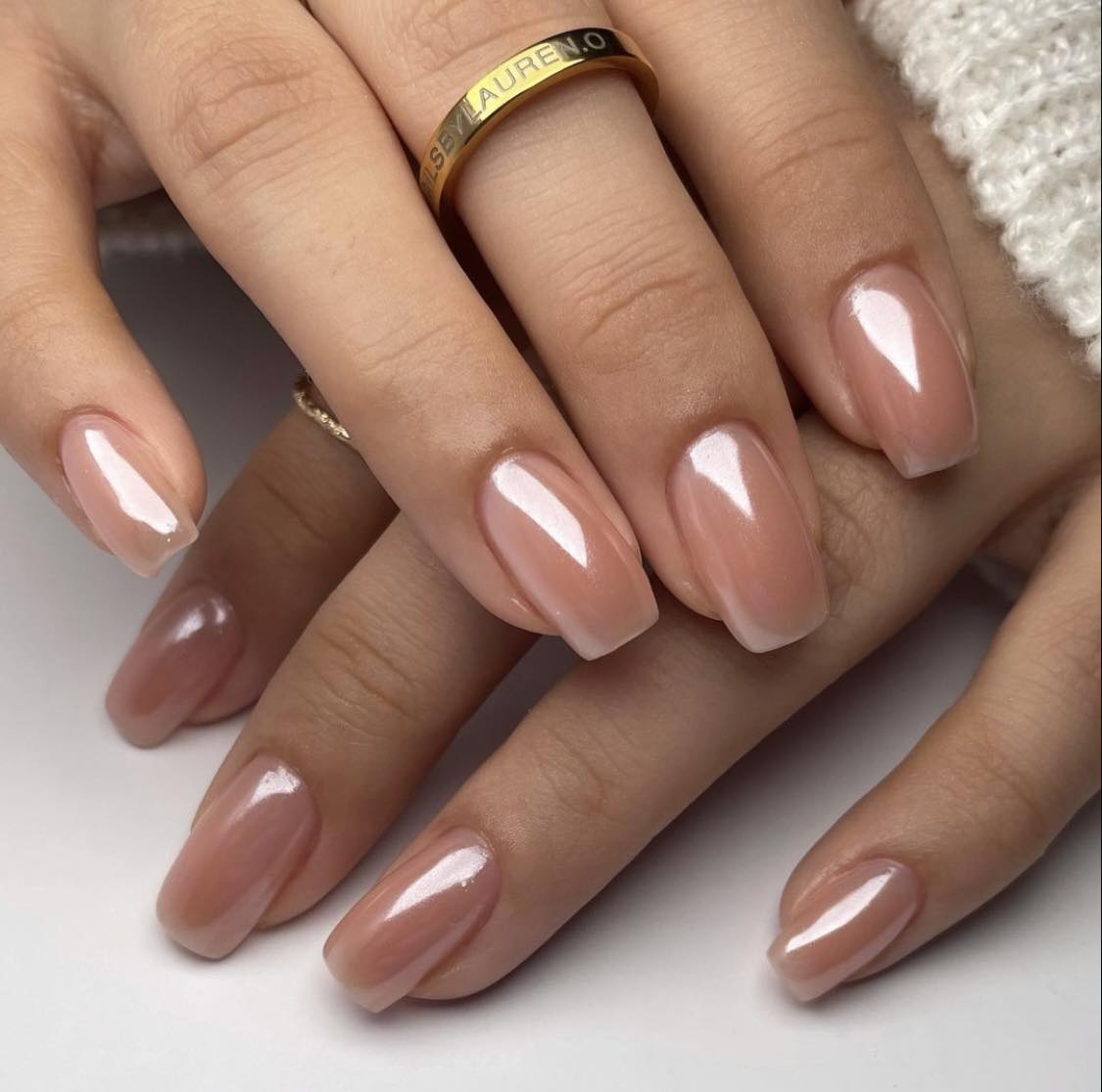 Simple Nude Chrome Gel Nails Design