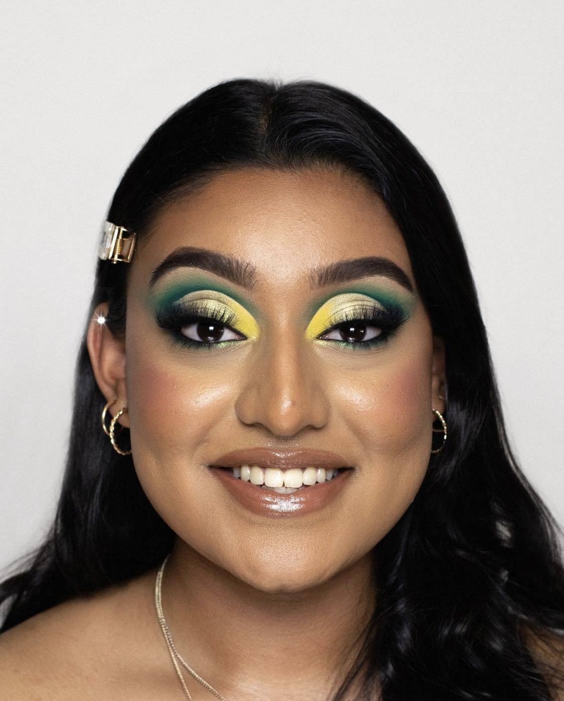 Emerald Green And Yellow Makeup Look