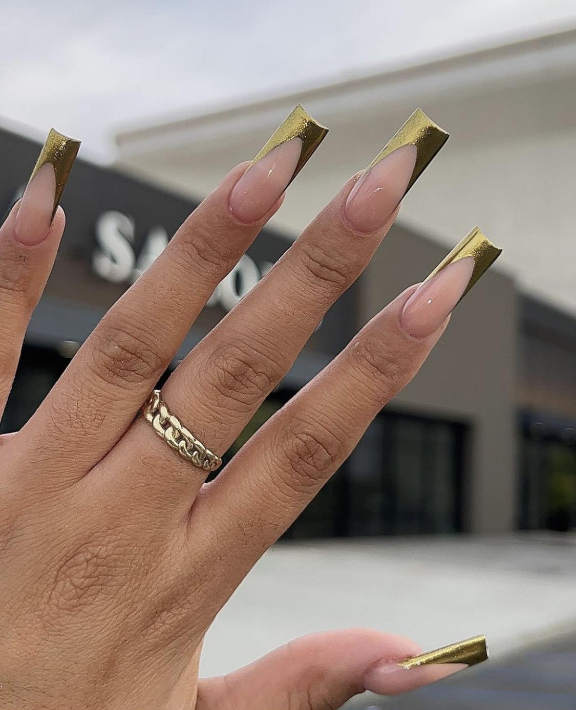 Gold French Tip Nails