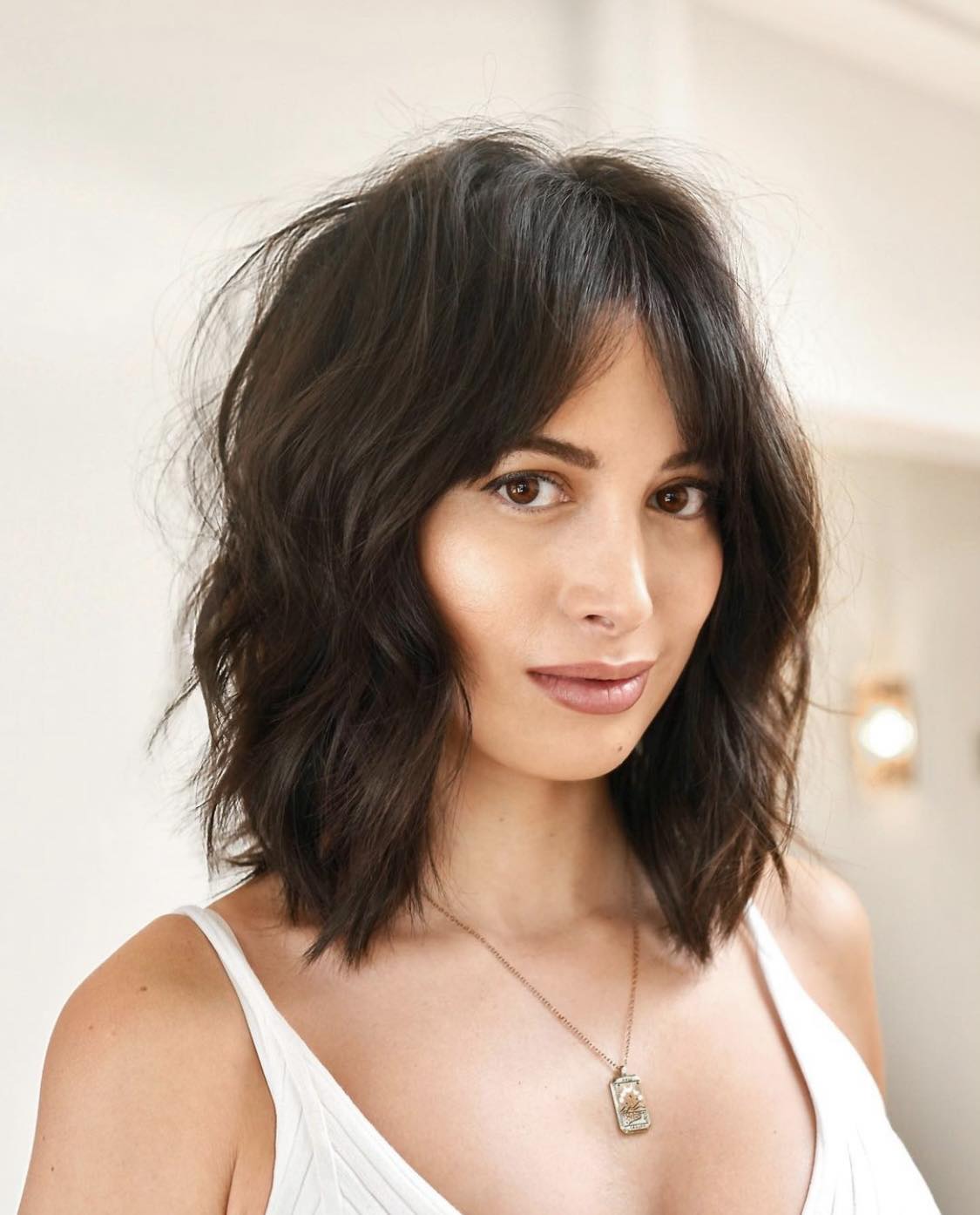 Textured Lob Hairstyle With Side Bangs