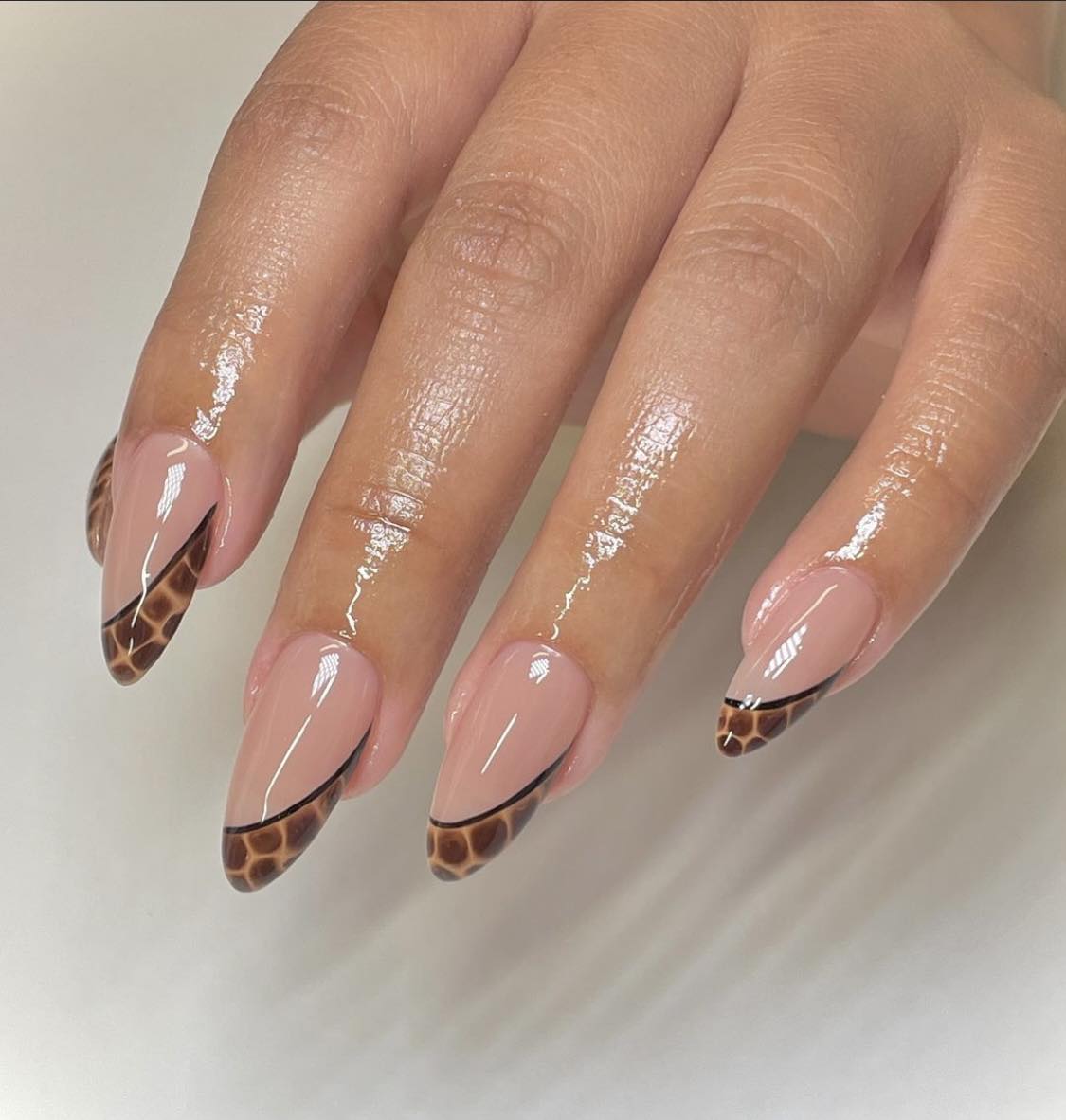 Side French Almond Tortoise Nails