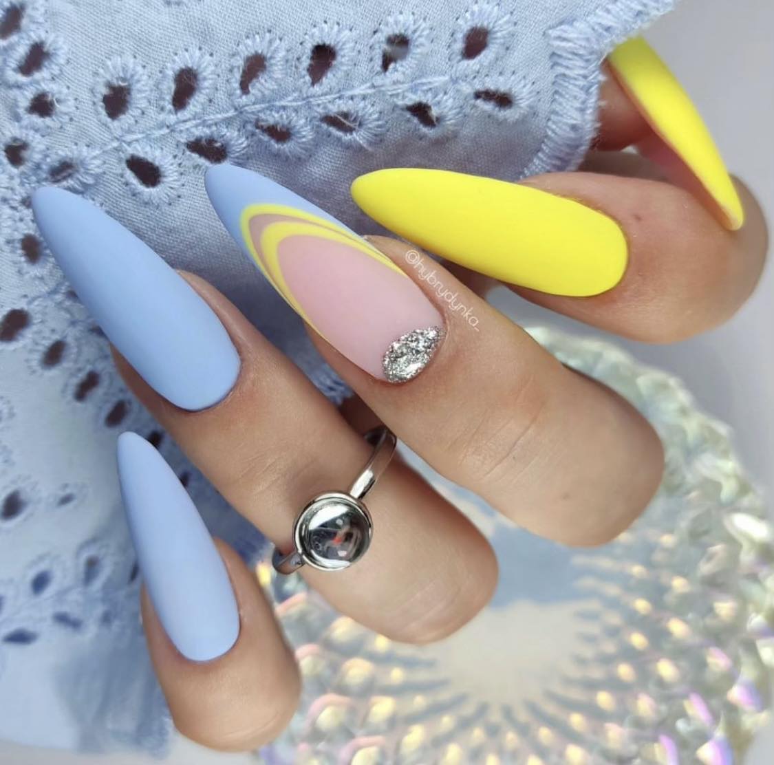 Yellow And Light Blue Nails