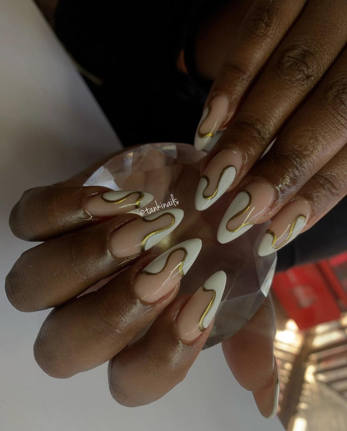 Abstract French White And Gold Nails