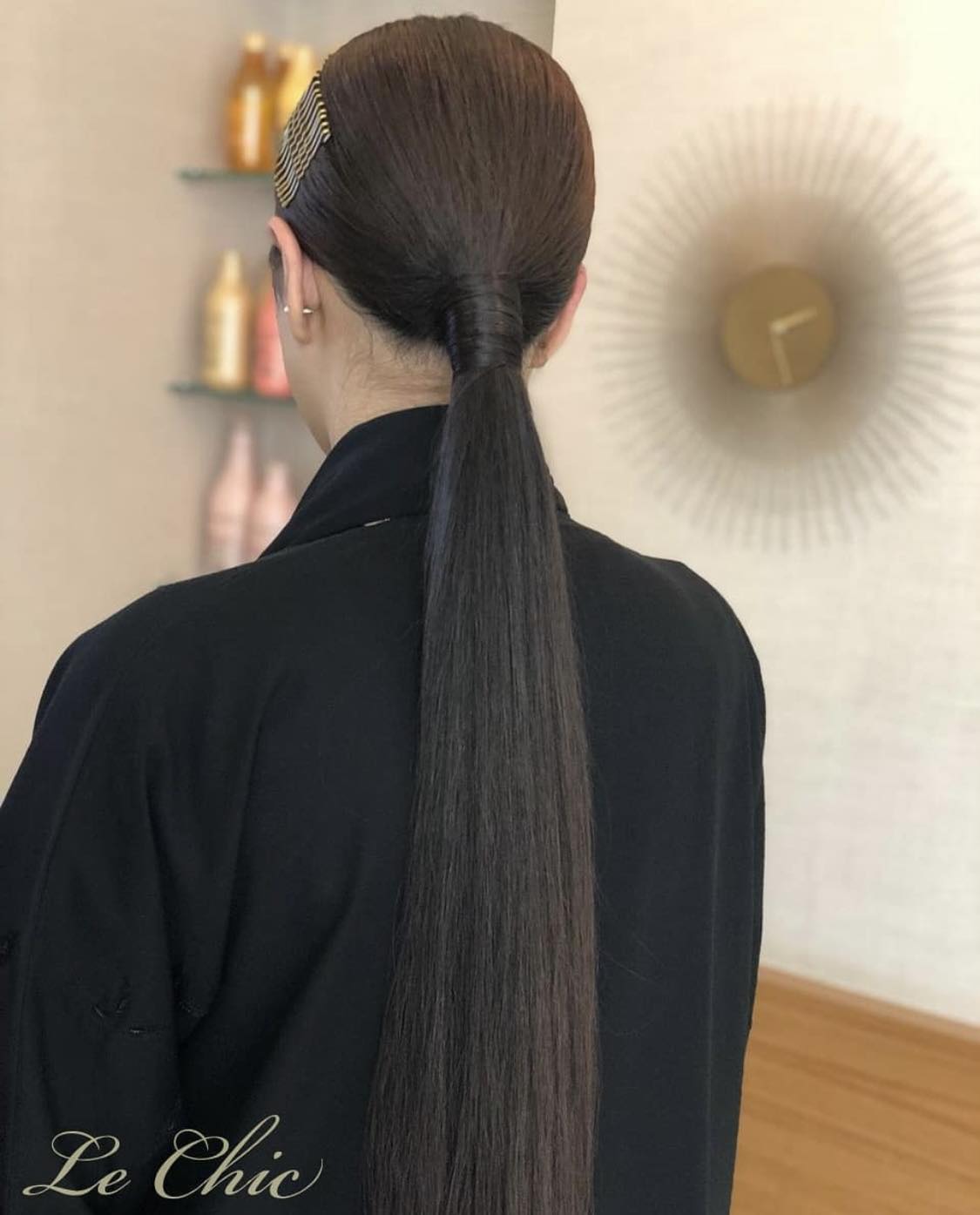 Low Sleek Ponytail Hairstyle With Hair Clips