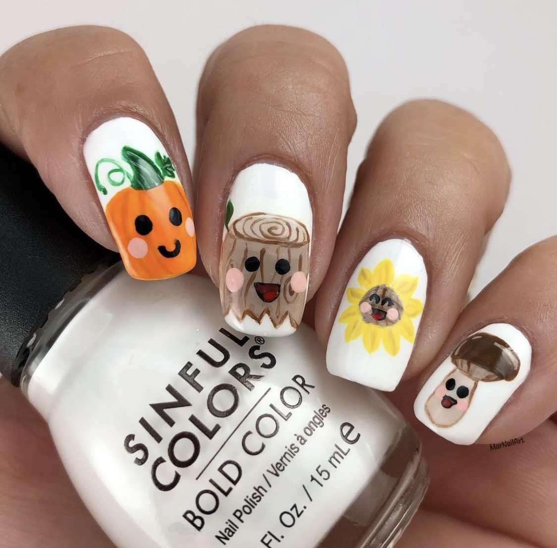 Bonitas uñas blancas de otoño