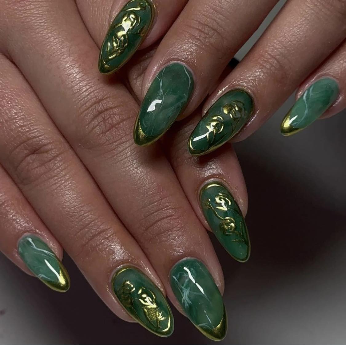 Green And Gold Nails