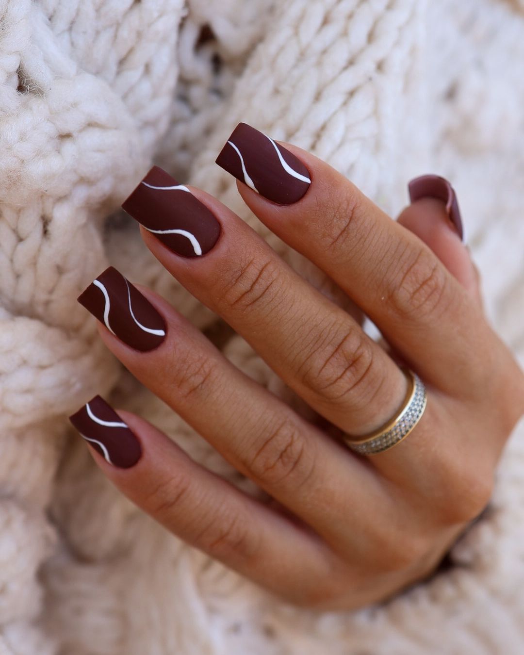 abstract matte burgundy nails