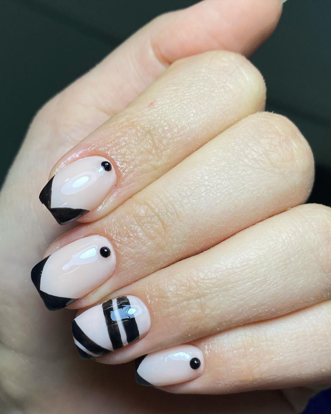 abstract way black french tip nails