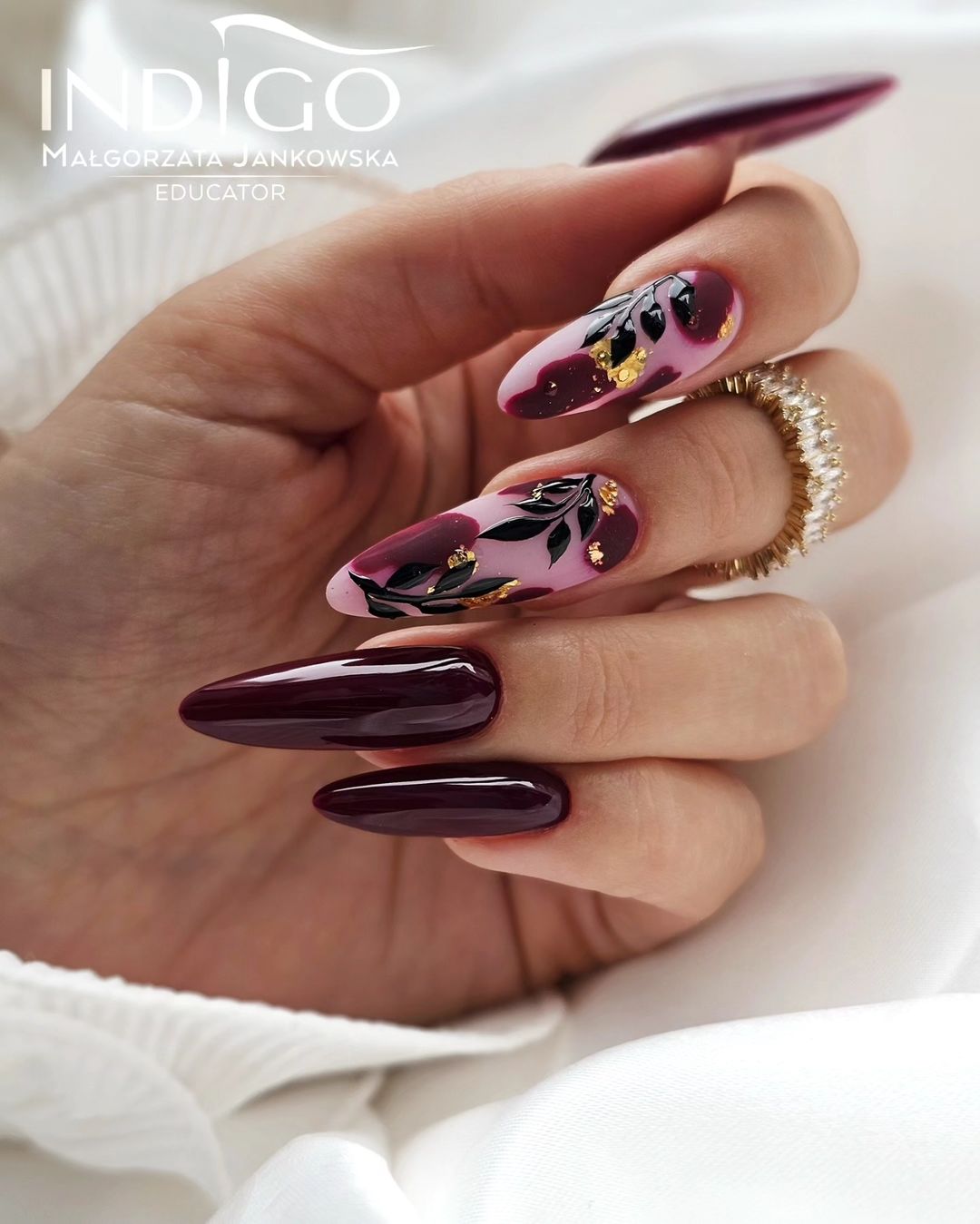 black cherry long almond nails