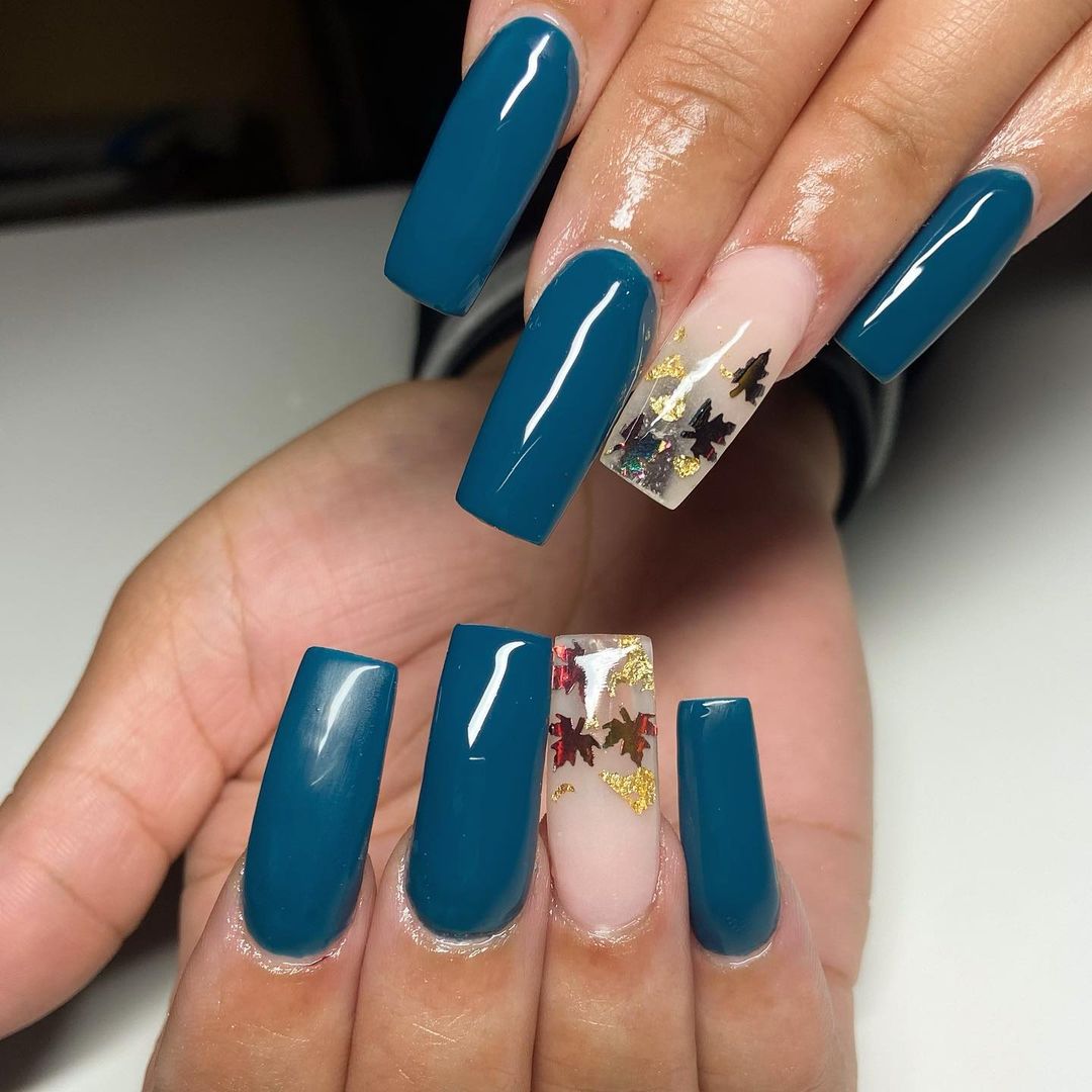 blue fall acrylic nails