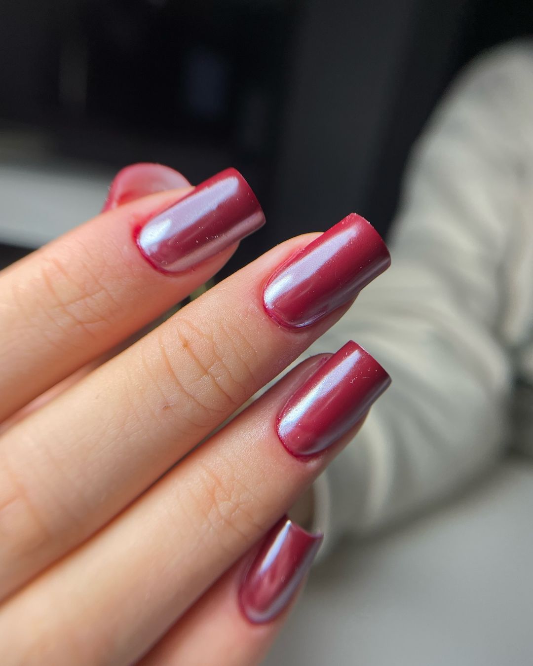 bright maroon chrome nails