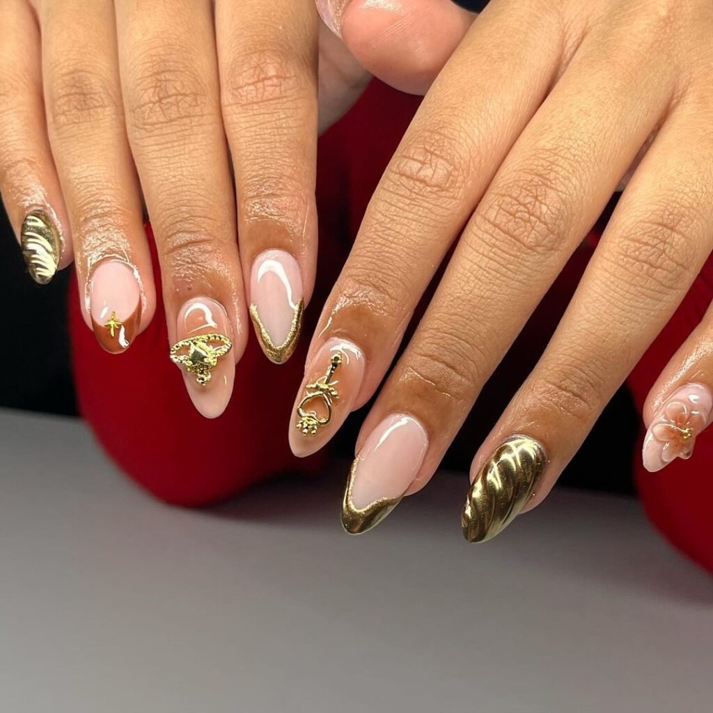 brown and gold aura nails