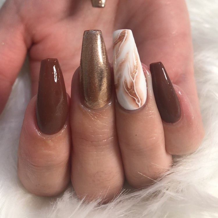 brown and gold marble nails