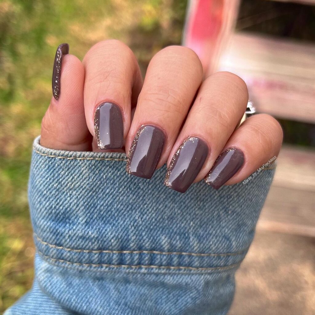 brown nails with golden shimmer