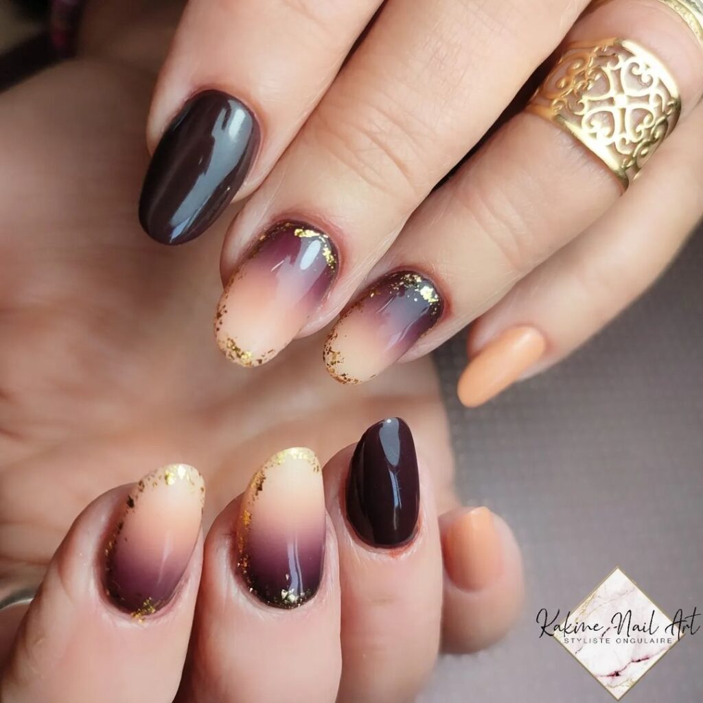 brown ombre with golden cuticles