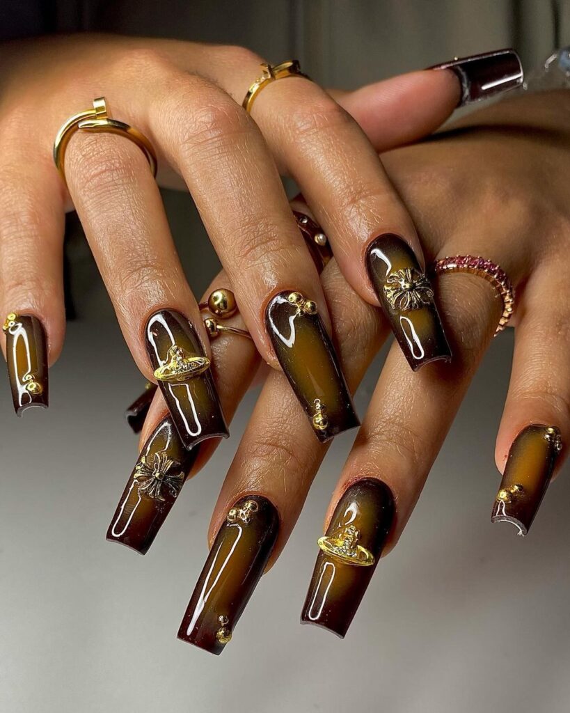 chocolate gold aura nails