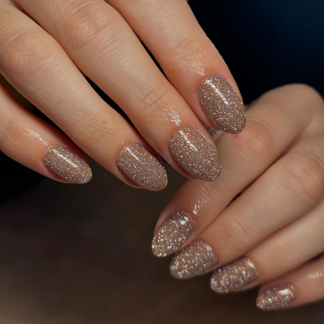 chocolate sparkle nude glitter nails